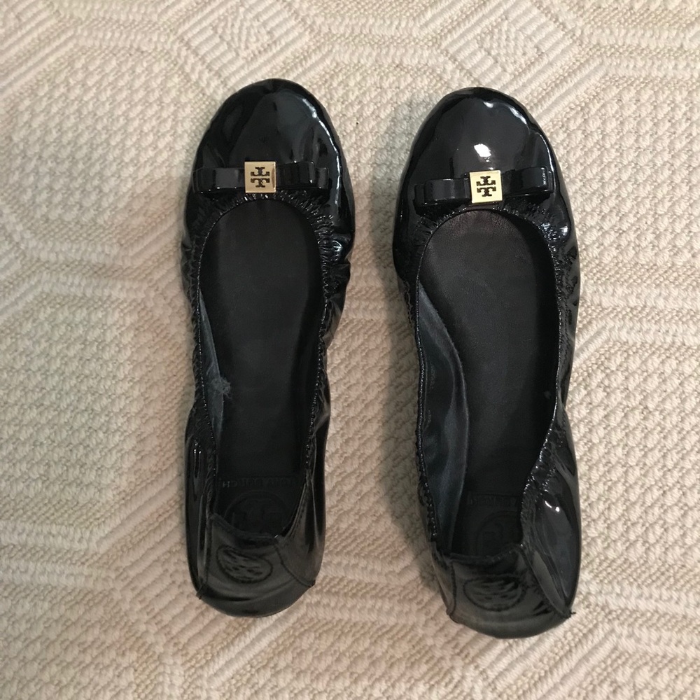 New Tory Burch Black Patent Ballet Flats Size 9